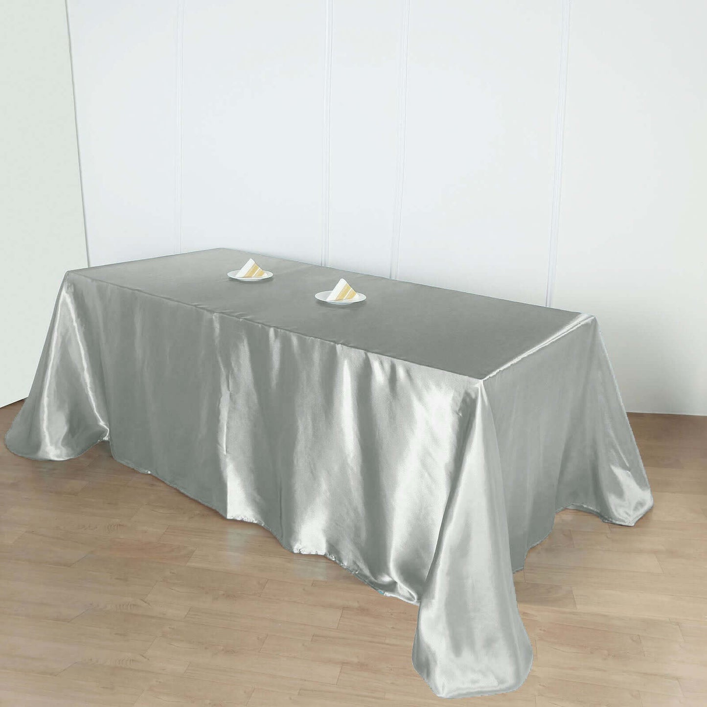 Satin Rectangular 90"x156" Tablecloth Silver - Seamless Table Cover - Linen Luxes