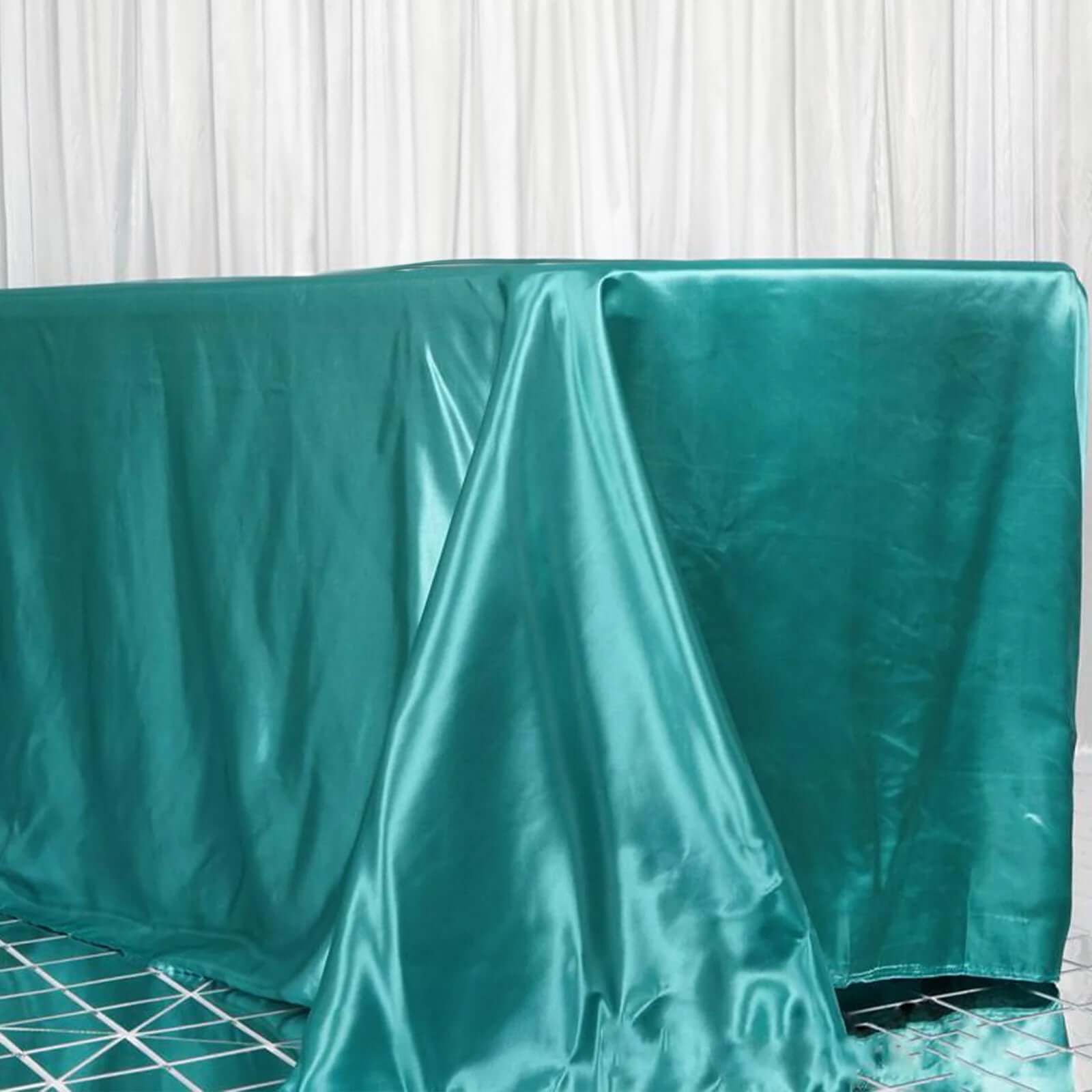Satin Rectangular 90"x156" Tablecloth Turquoise - Seamless Table Cover - Linen Luxes