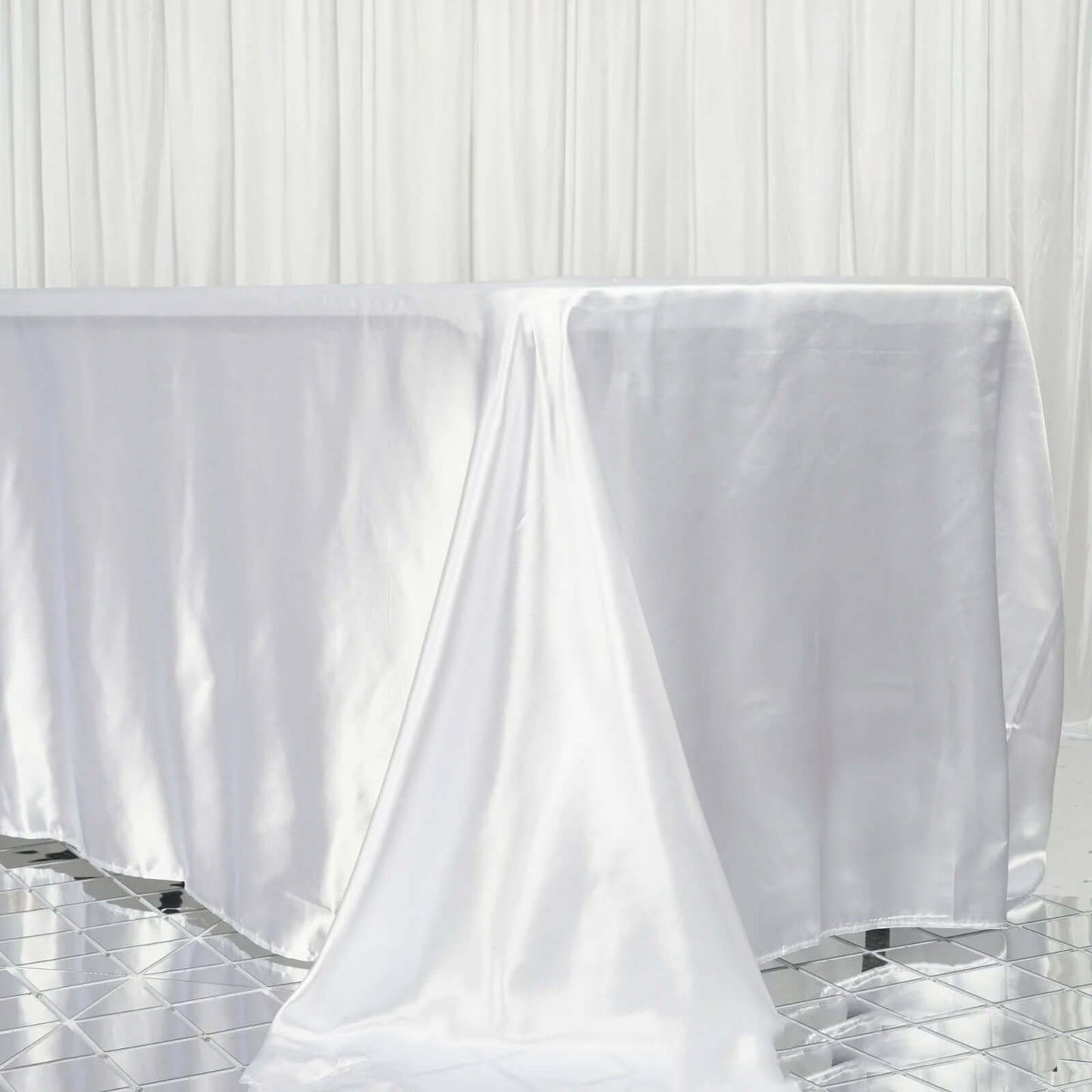 Satin Rectangular 90"x156" Tablecloth White - Seamless Stylish Table Cover for Wedding & Event Decoration - Linen Luxes
