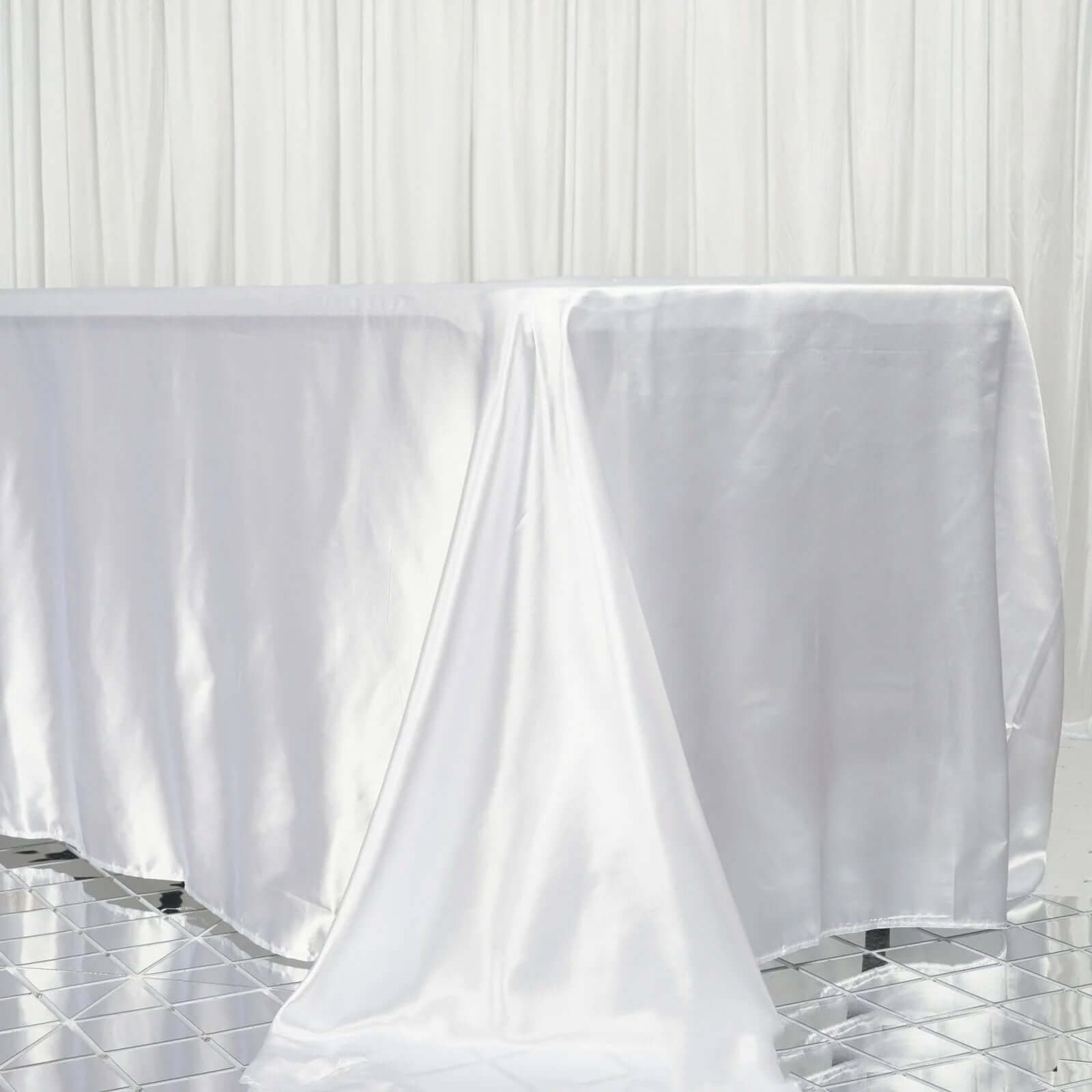 Satin Rectangular 90"x156" Tablecloth White - Seamless Stylish Table Cover for Wedding & Event Decoration - Linen Luxes