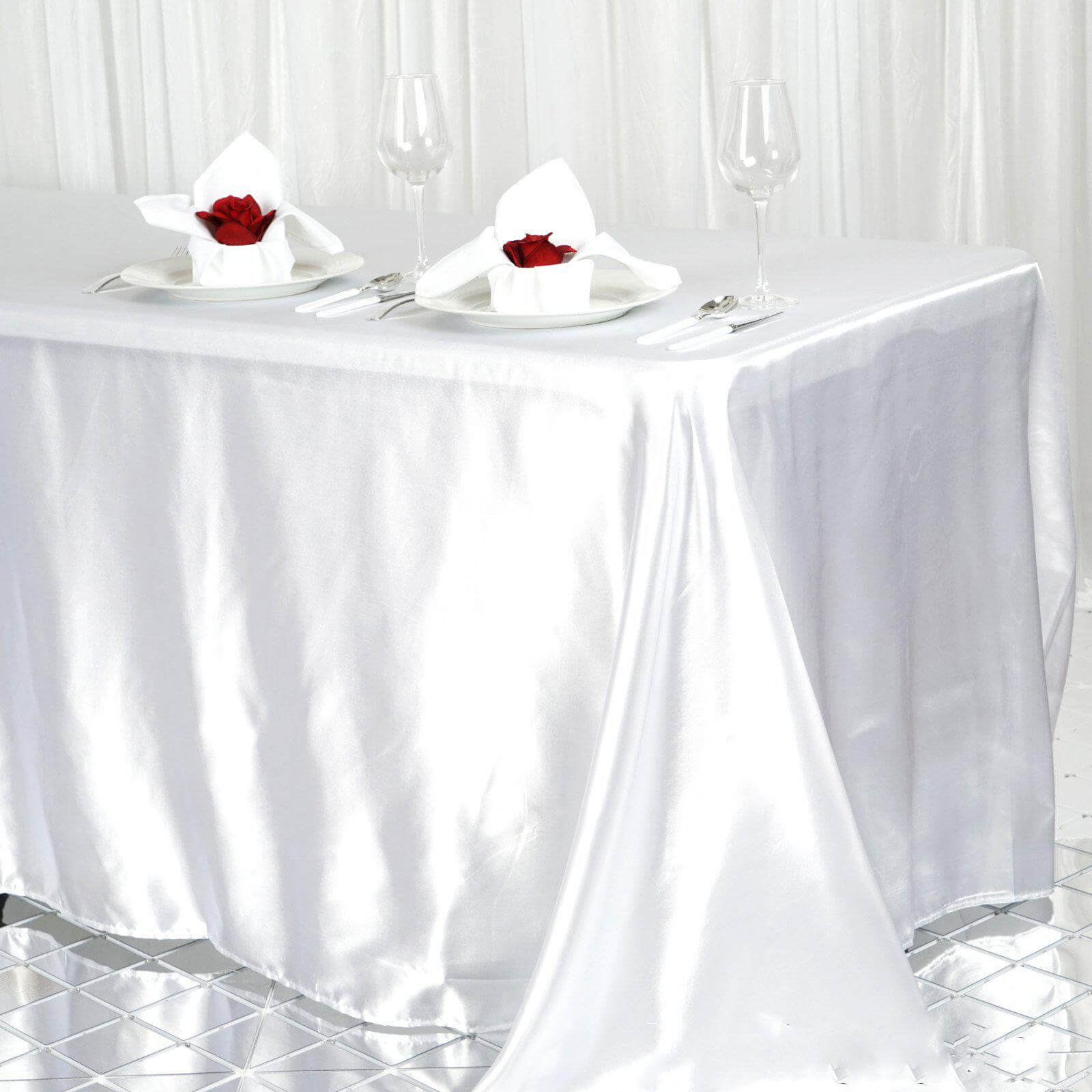 Satin Rectangular 90"x156" Tablecloth White - Seamless Stylish Table Cover for Wedding & Event Decoration - Linen Luxes
