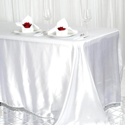 Satin Rectangular 90"x156" Tablecloth White - Seamless Stylish Table Cover for Wedding & Event Decoration - Linen Luxes