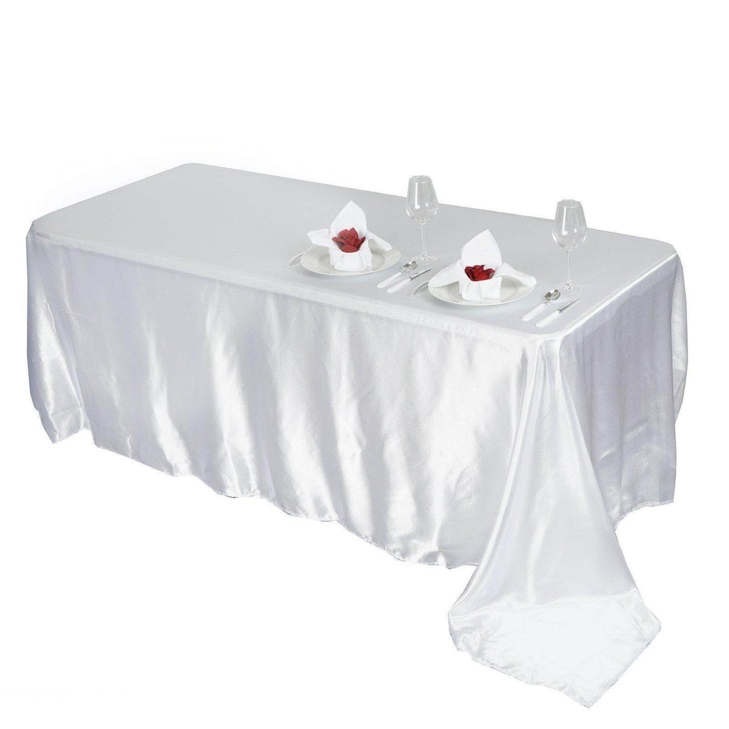 Satin Rectangular 90"x156" Tablecloth White - Seamless Stylish Table Cover for Wedding & Event Decoration - Linen Luxes