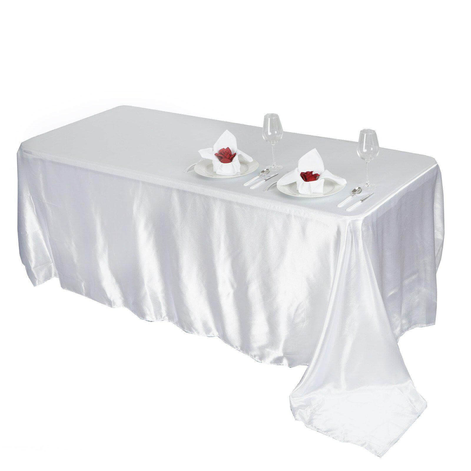 Satin Rectangular 90"x156" Tablecloth White - Seamless Stylish Table Cover for Wedding & Event Decoration - Linen Luxes