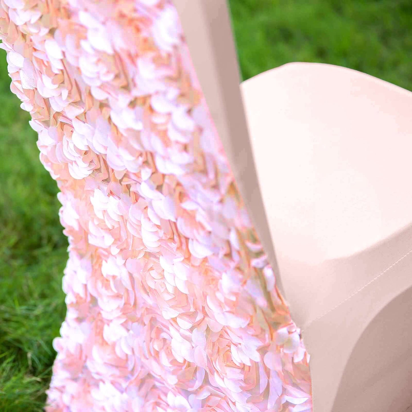 Satin Rosette Chair Cover for Banquet Chairs Blush - Stretch Fitted Slip - On Slipcover - Linen Luxes