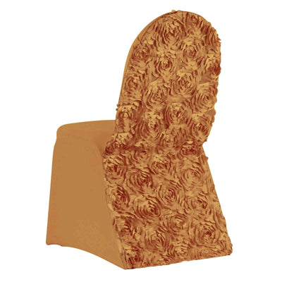 Satin Rosette Chair Cover for Banquet Chairs Gold - Stylish Stretch Fitted Slip - On Design for Sophisticated Gatherings - Linen Luxes