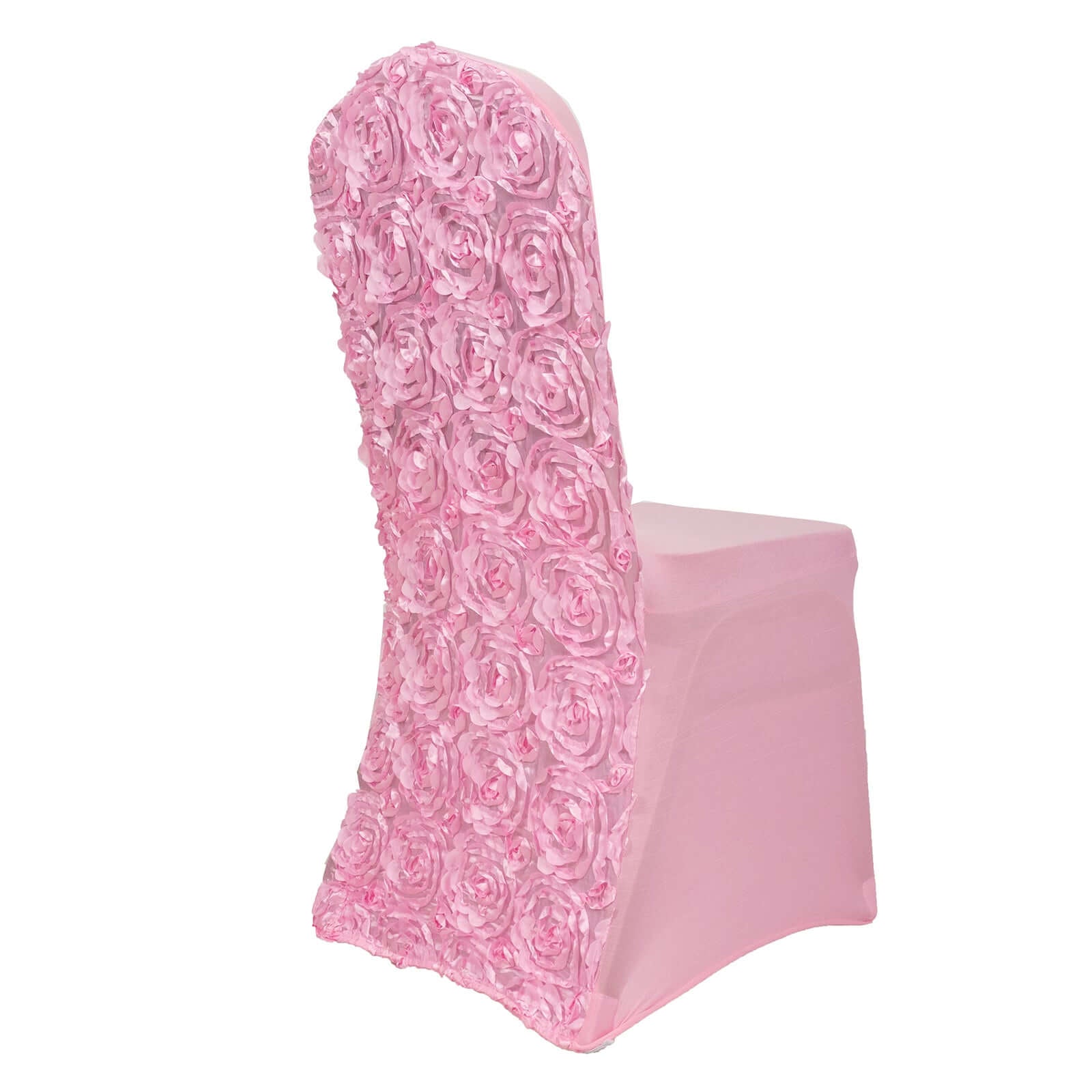 Satin Rosette Chair Cover for Banquet Chairs Pink - Stretch Fitted Slip - On Slipcover - Linen Luxes