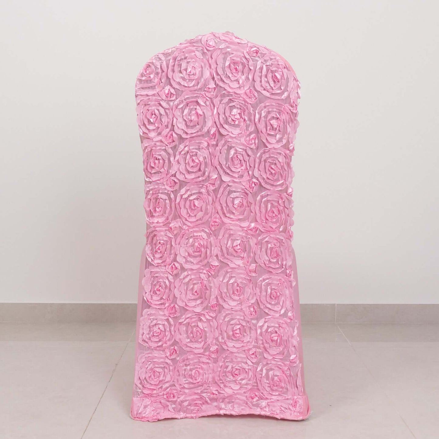 Satin Rosette Chair Cover for Banquet Chairs Pink - Stretch Fitted Slip - On Slipcover - Linen Luxes