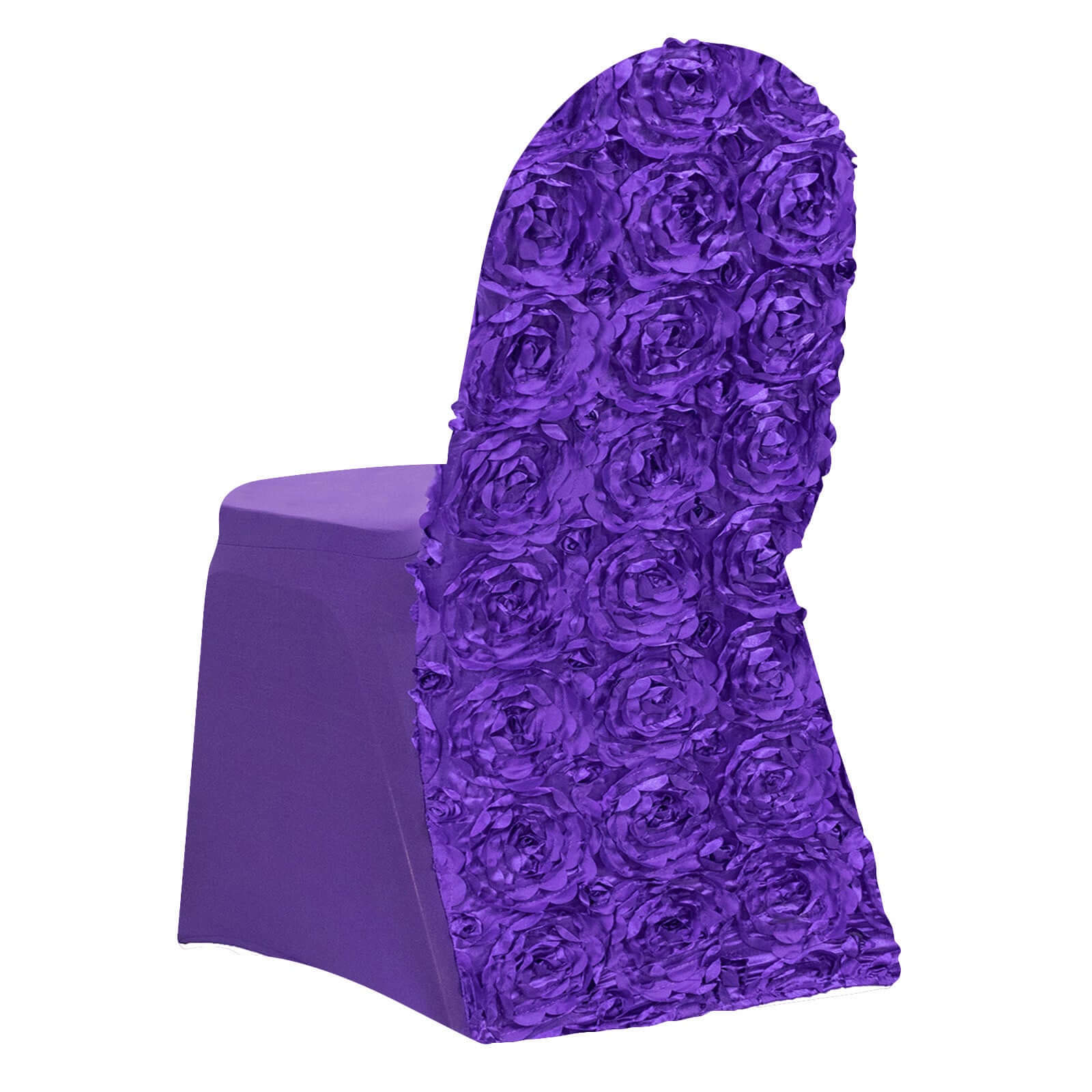 Satin Rosette Chair Cover for Banquet Chairs Purple - Stretch Fitted Slip - On Slipcover - Linen Luxes