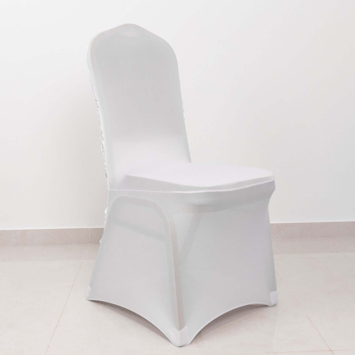 Satin Rosette Chair Cover for Banquet Chairs White - Stylish Stretch Fitted Slip - On Design for Sophisticated Gatherings - Linen Luxes
