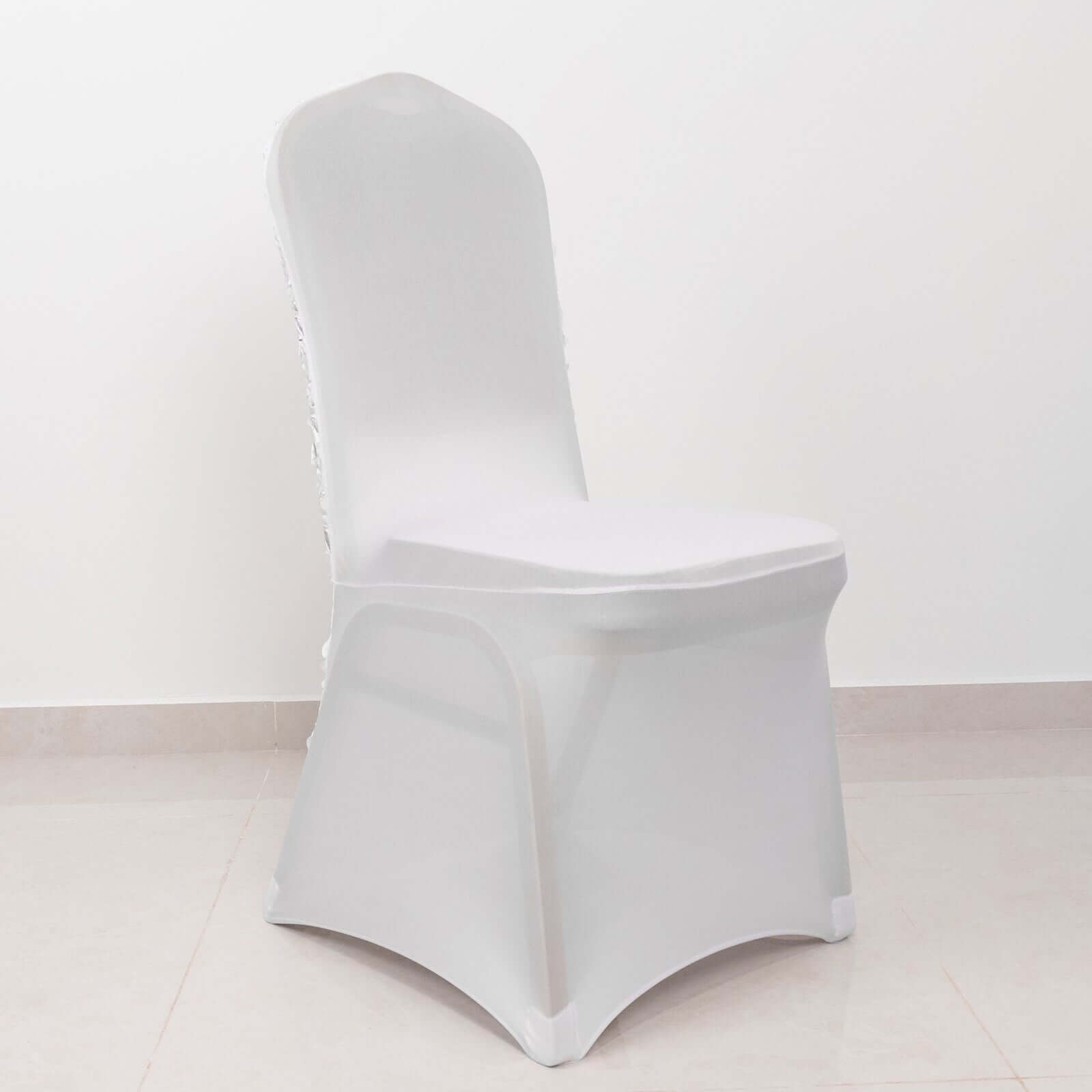 Satin Rosette Chair Cover for Banquet Chairs White - Stylish Stretch Fitted Slip - On Design for Sophisticated Gatherings - Linen Luxes