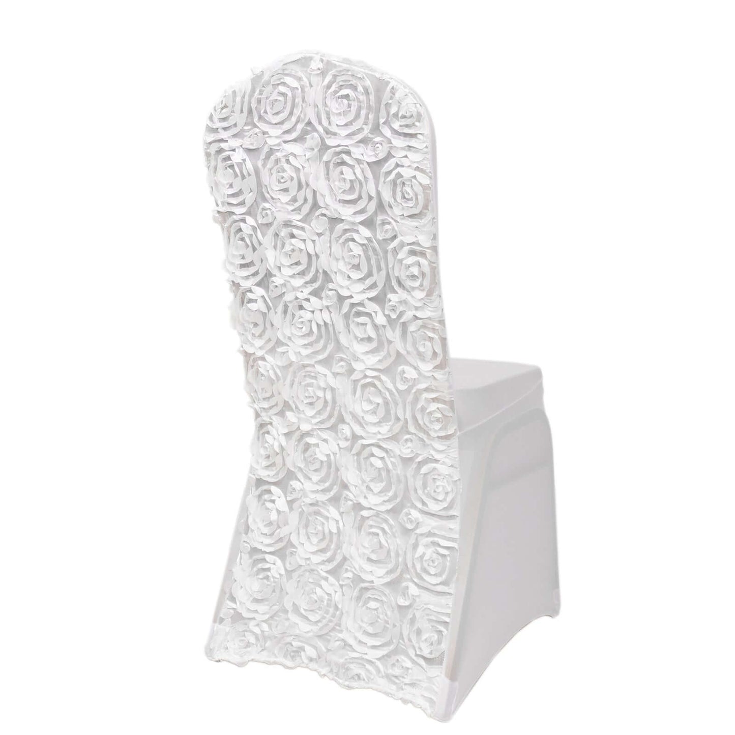 Satin Rosette Chair Cover for Banquet Chairs White - Stylish Stretch Fitted Slip - On Design for Sophisticated Gatherings - Linen Luxes