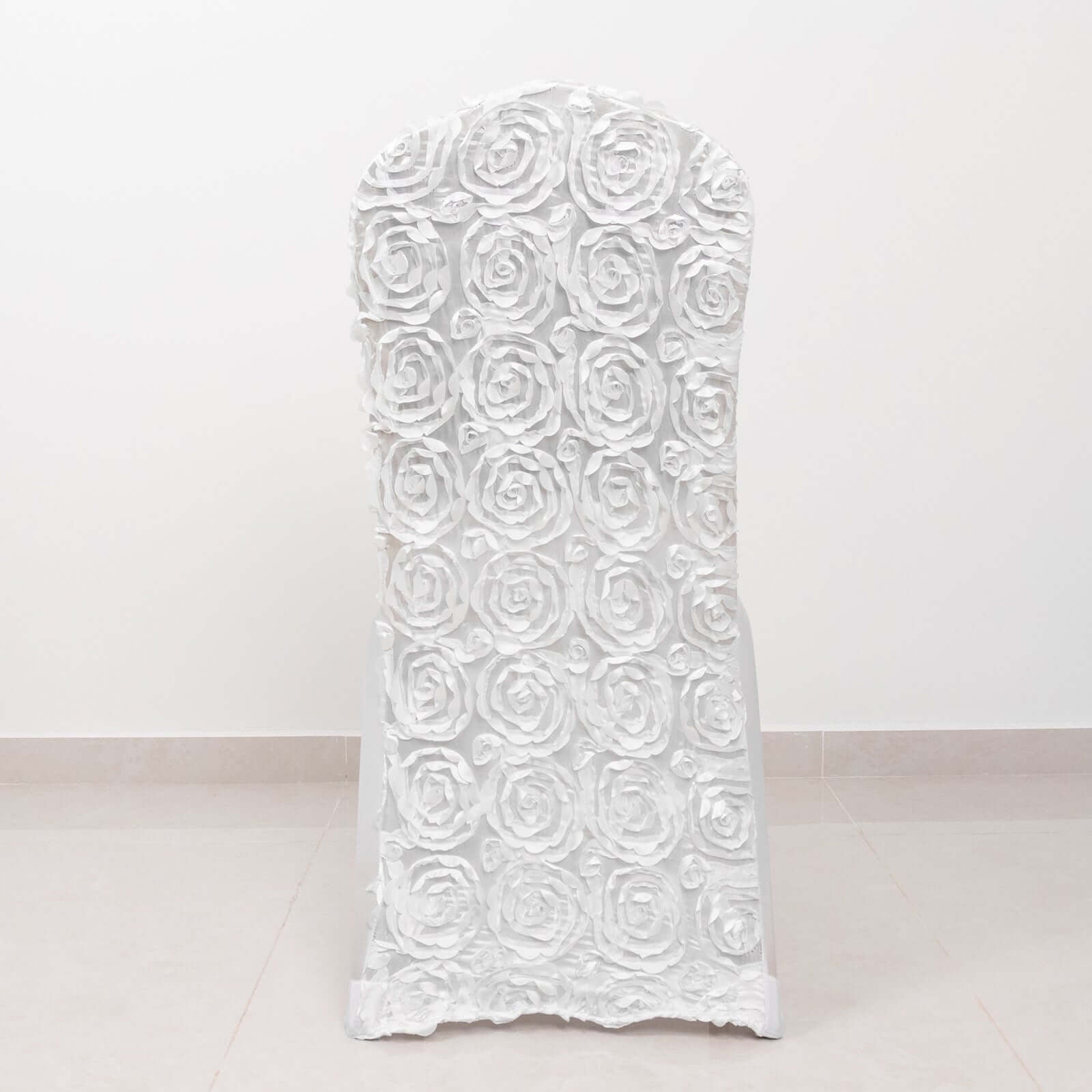 Satin Rosette Chair Cover for Banquet Chairs White - Stylish Stretch Fitted Slip - On Design for Sophisticated Gatherings - Linen Luxes