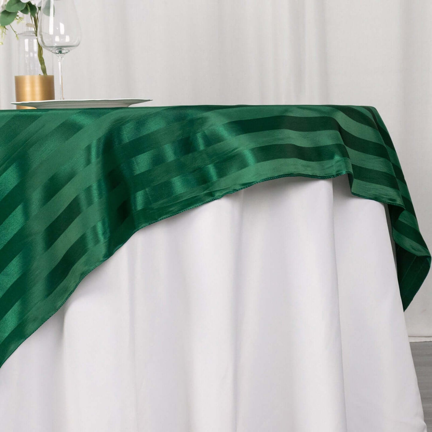 Satin 72"x72" Table Overlay Square Tablecloth Hunter Emerald Green - Stripe Table Topper