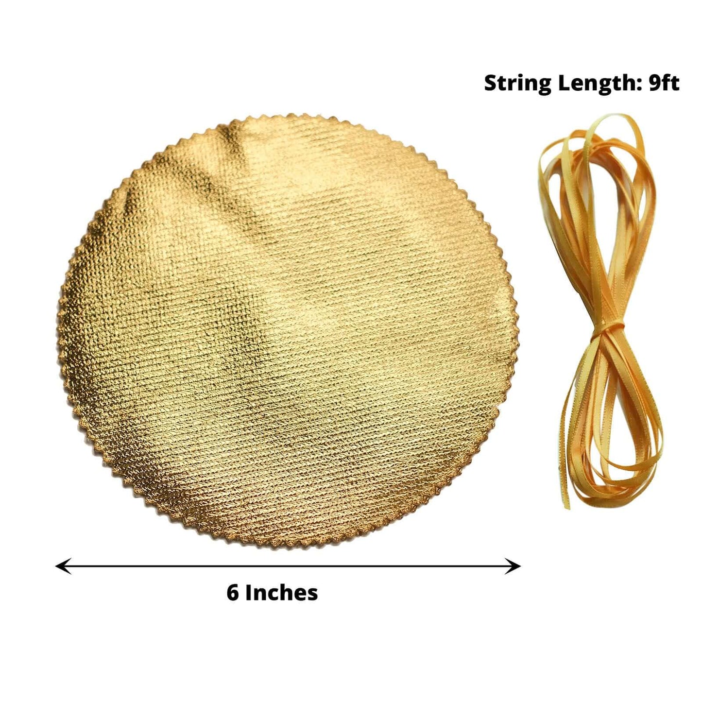 6-Pack Jar Covers Metallic Gold Round Lame Fabric Design with Satin Tie String - DIY Party Favors & Craft Supplies 6"
