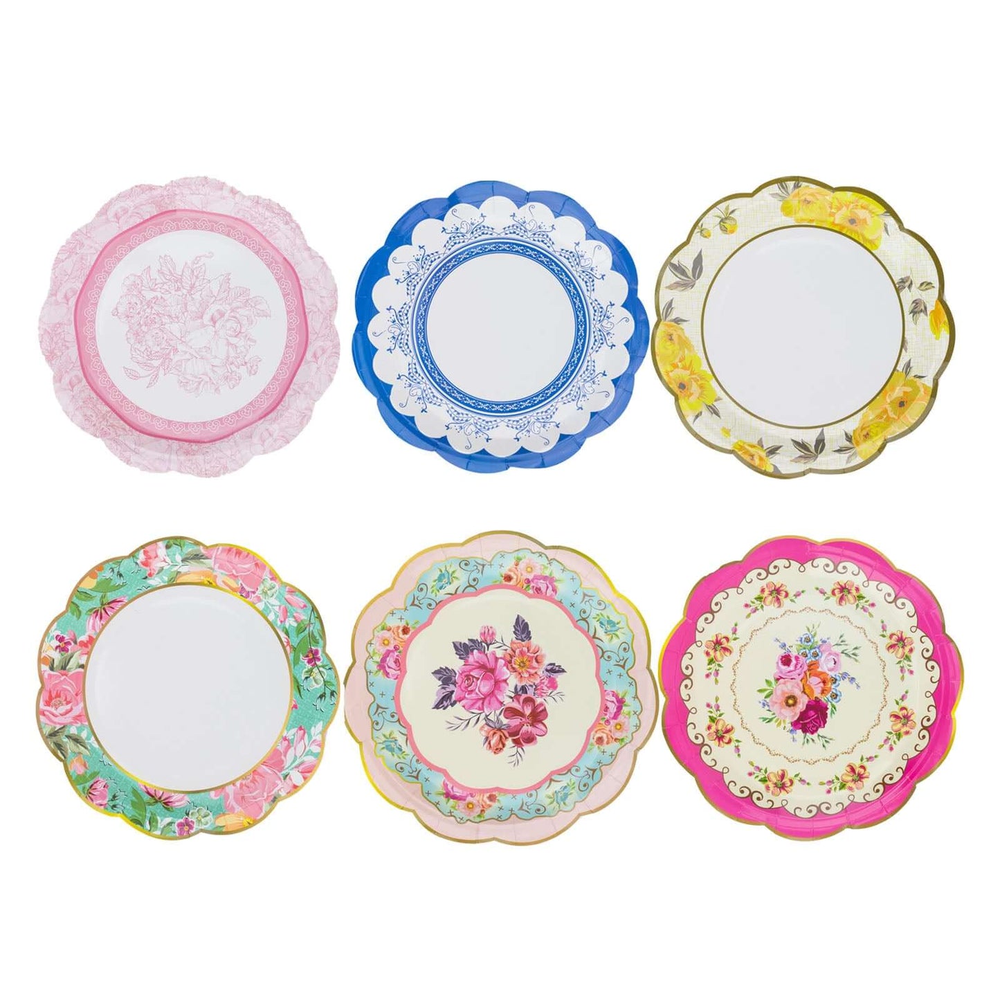 24-Pack Paper 9" Round Dinner Plates in Mixed Floral Print with Scalloped Edge - Disposable Party Plates for Baby Showers & Vintage Themes