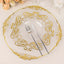 10-Pack Plastic 10" Round Dinner Plates in Clear with Gold Vintage Baroque Scalloped Rim - European Style Disposable Party Plates