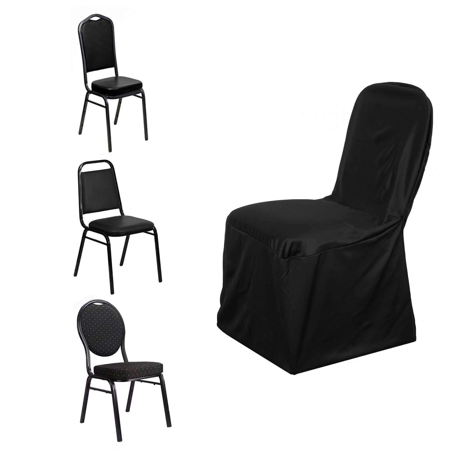 Scuba Stretch Chair Cover Black for Banquet Chairs Slim Fit Design - Wrinkle Free and Durable Slipcover - Linen Luxes