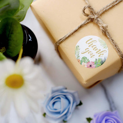 500Pcs 1.5" Thank You Themed Assorted Text Floral Stickers Roll, Labels For DIY Envelope Seal - Round