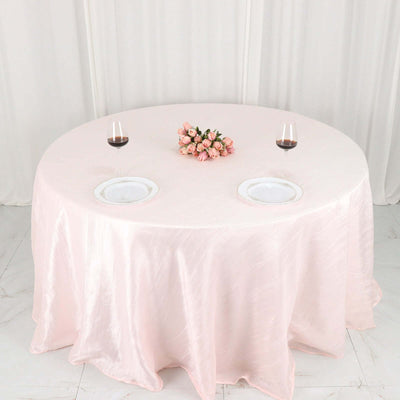 Taffeta 132" Round Tablecloth Blush - Seamless Accordion Crinkle Table Cover