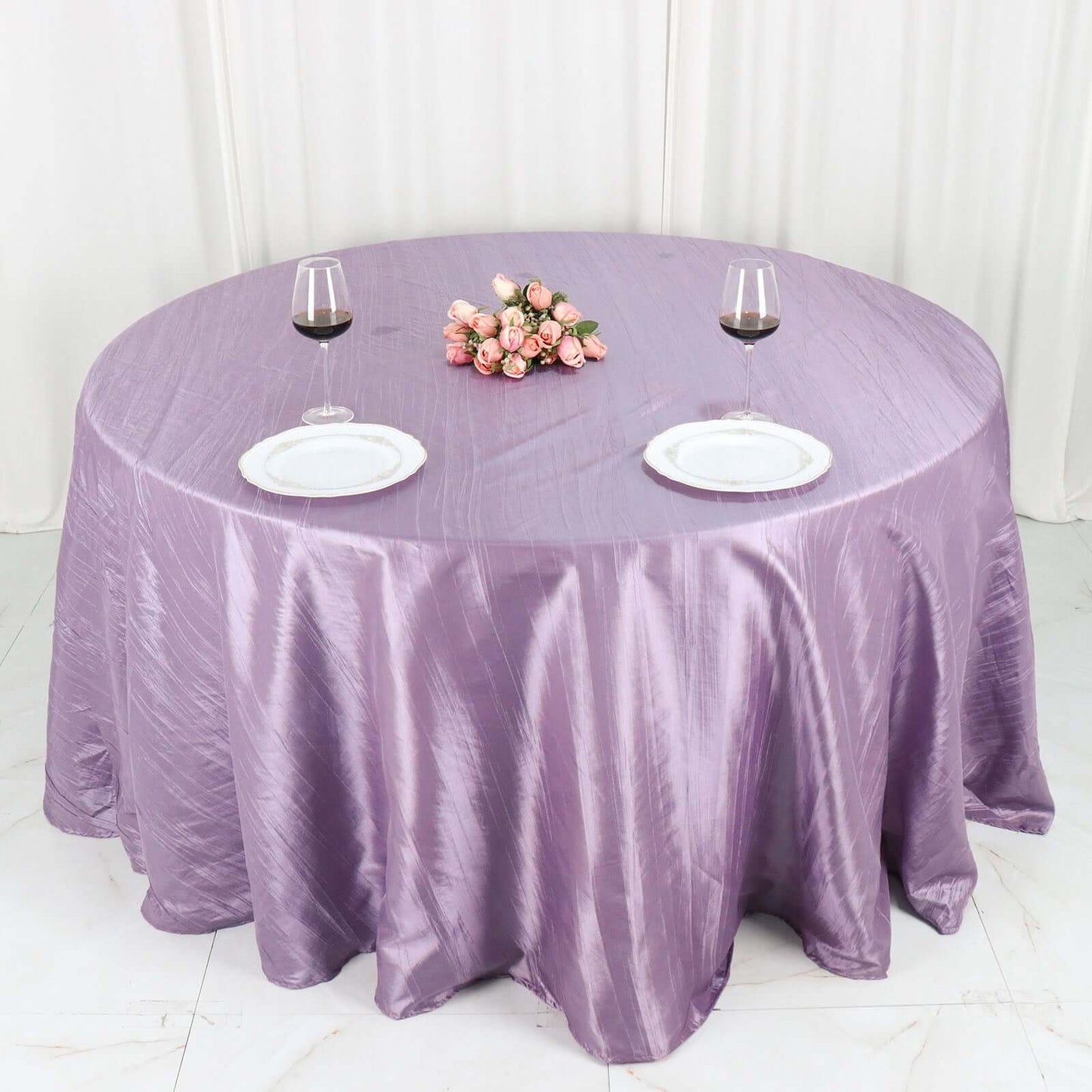 Taffeta 132" Round Tablecloth Violet Amethyst - Seamless Accordion Crinkle Table Cover
