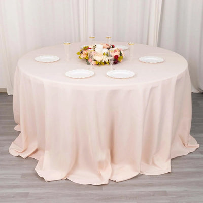 Premium Polyester 132" Round Tablecloth Blush - Seamless 220GSM Wrinkle-Resistant Table Cover