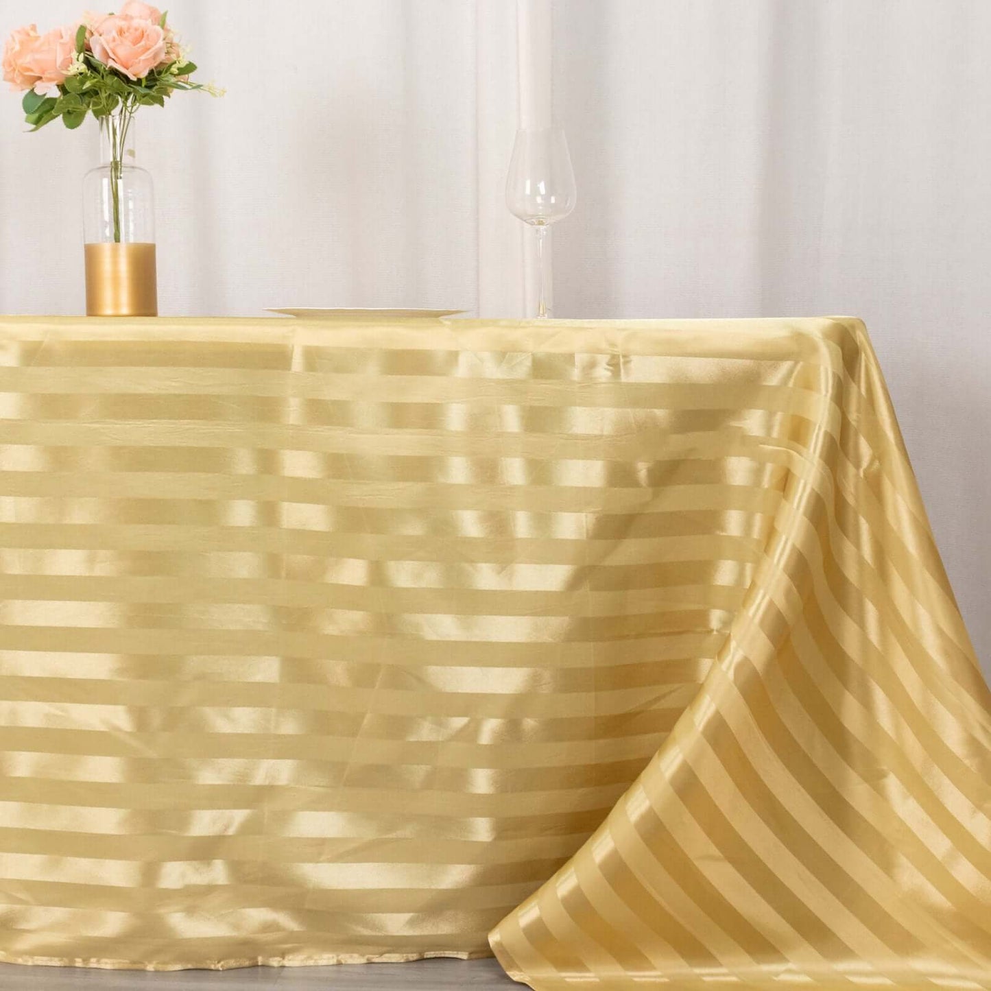 Satin Striped 90"x132" Rectangular Tablecloth Champagne - Seamless Silky Smooth Table Cover