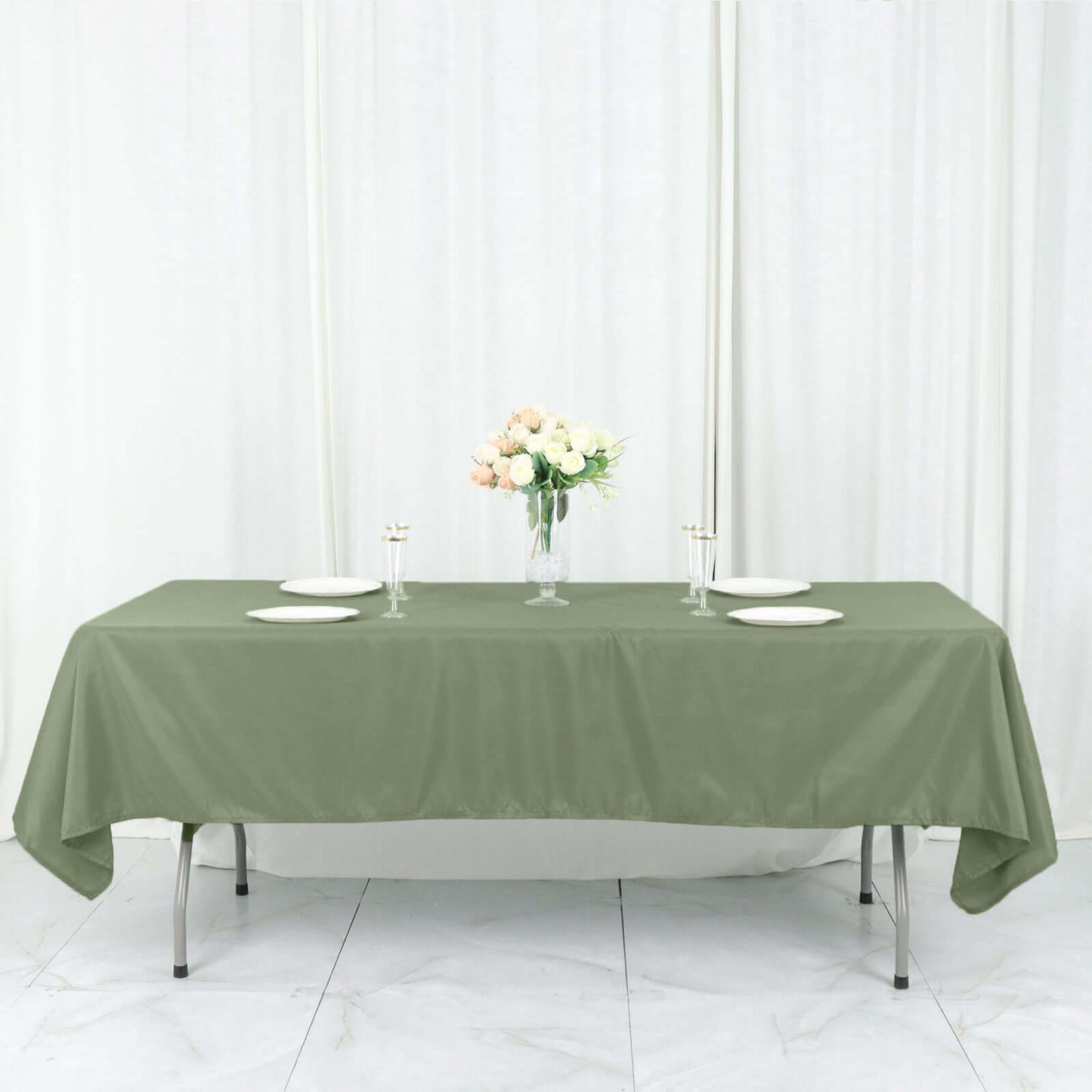Polyester 60"x102" Rectangle Tablecloth Dusty Sage Green - Durable and Stylish Table Cover