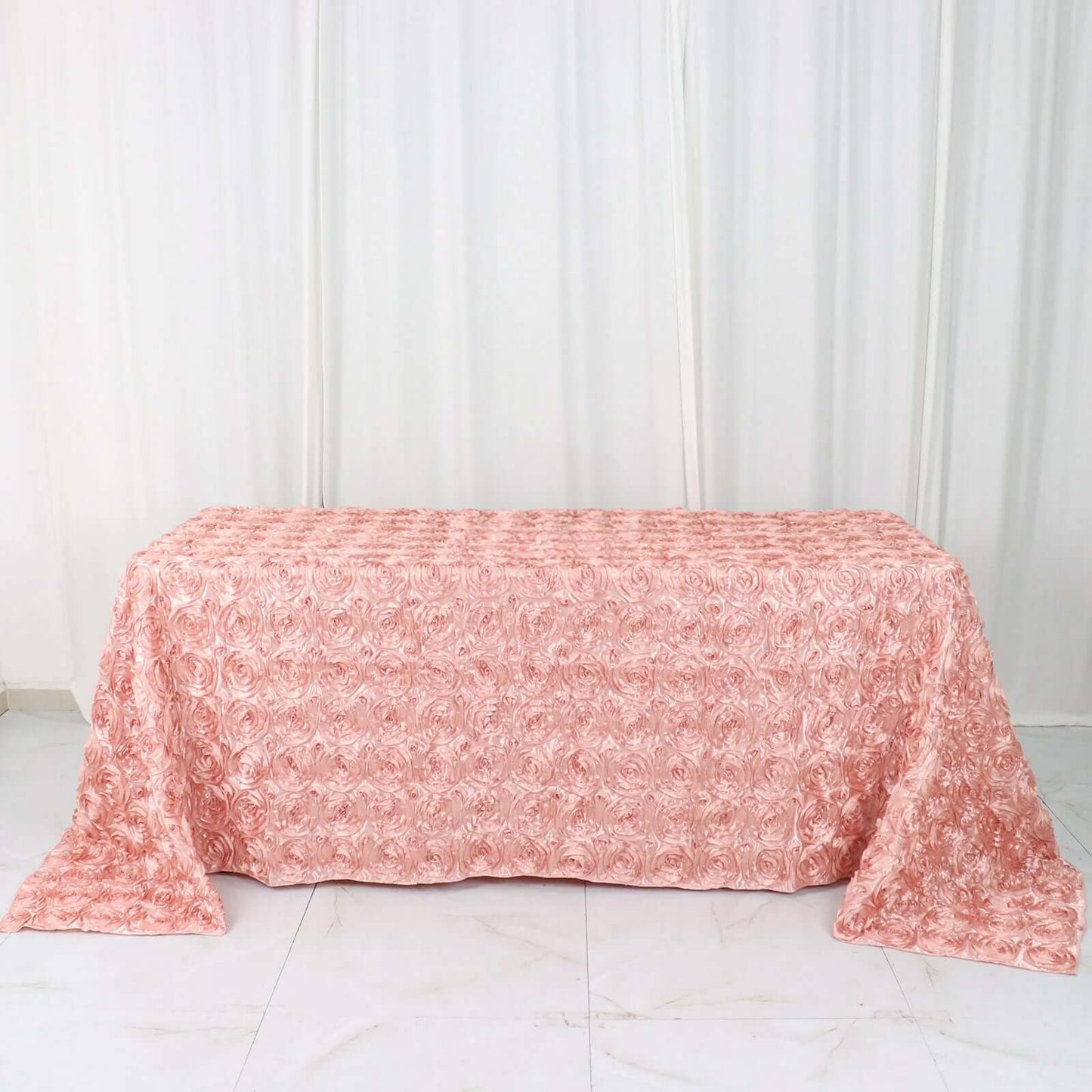 Satin 90"x132" Rectangle Tablecloth Dusty Rose - Grandiose 3D Rosette Seamless Table Cover