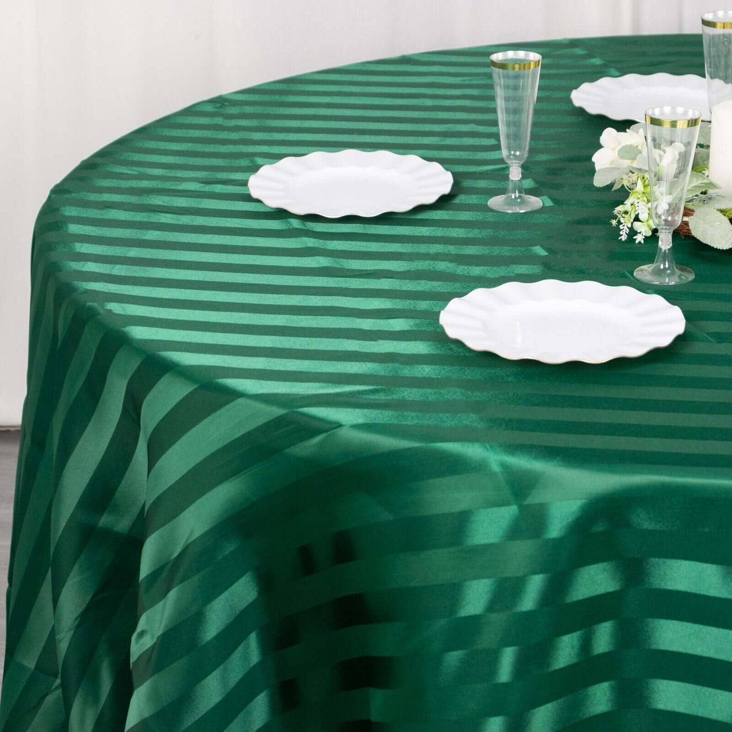 Satin Striped 120" Round Tablecloth Hunter Emerald Green - Silky Smooth Seamless Table Cover