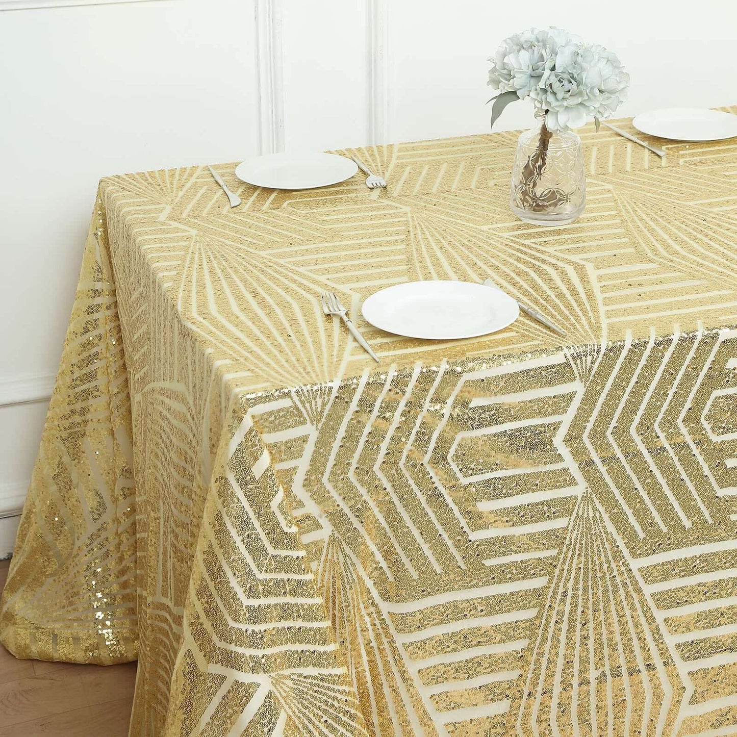 Sequin 90"x132" Rectangle Tablecloth Gold - Seamless Diamond Design for Upscale Events