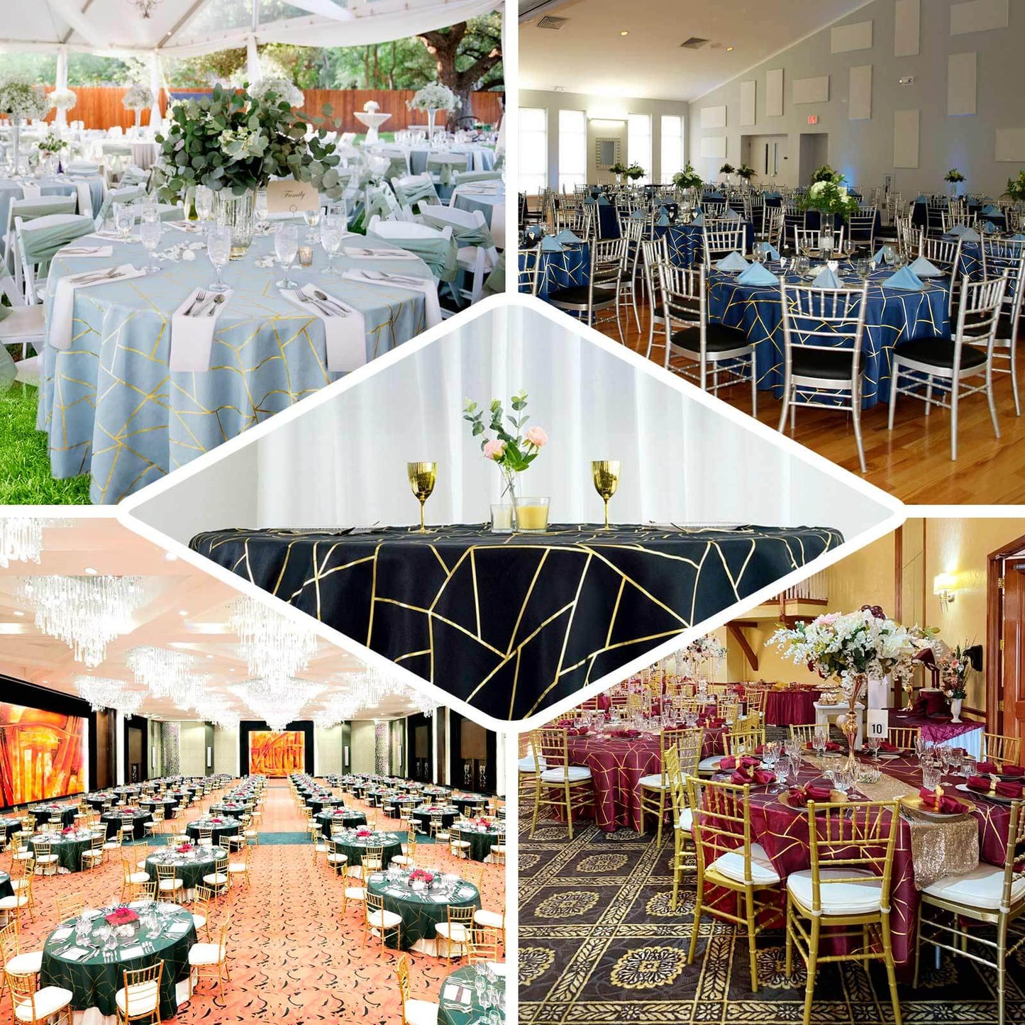 Polyester 120" Round Tablecloth Hunter Emerald Green with Gold Foil Geometric Pattern Wrinkle-Resistant Seamless Table Cover