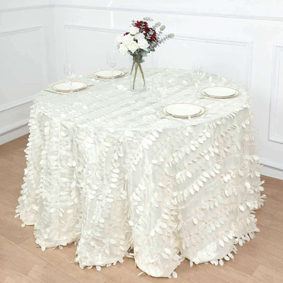 Taffeta 120" Round Tablecloth Ivory | 3D Leaf Petal Design Seamless Table Cover