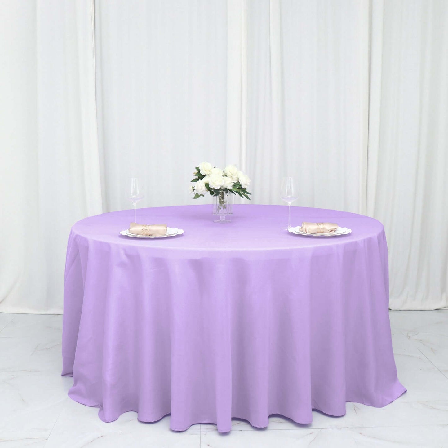 Polyester 132" Round Tablecloth Lavender Lilac - Seamless Chic Table Cover