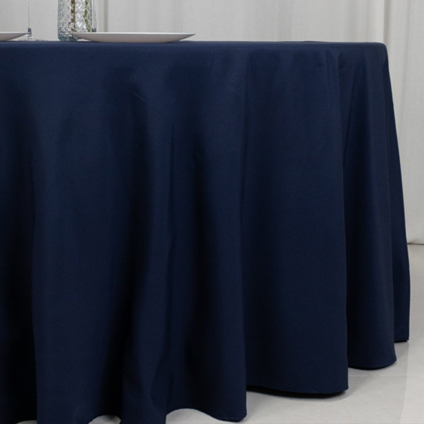 Fire Retardant Premium Polyester 120" Round Tablecloth Navy Blue - High-Performance Seamless Table Cover