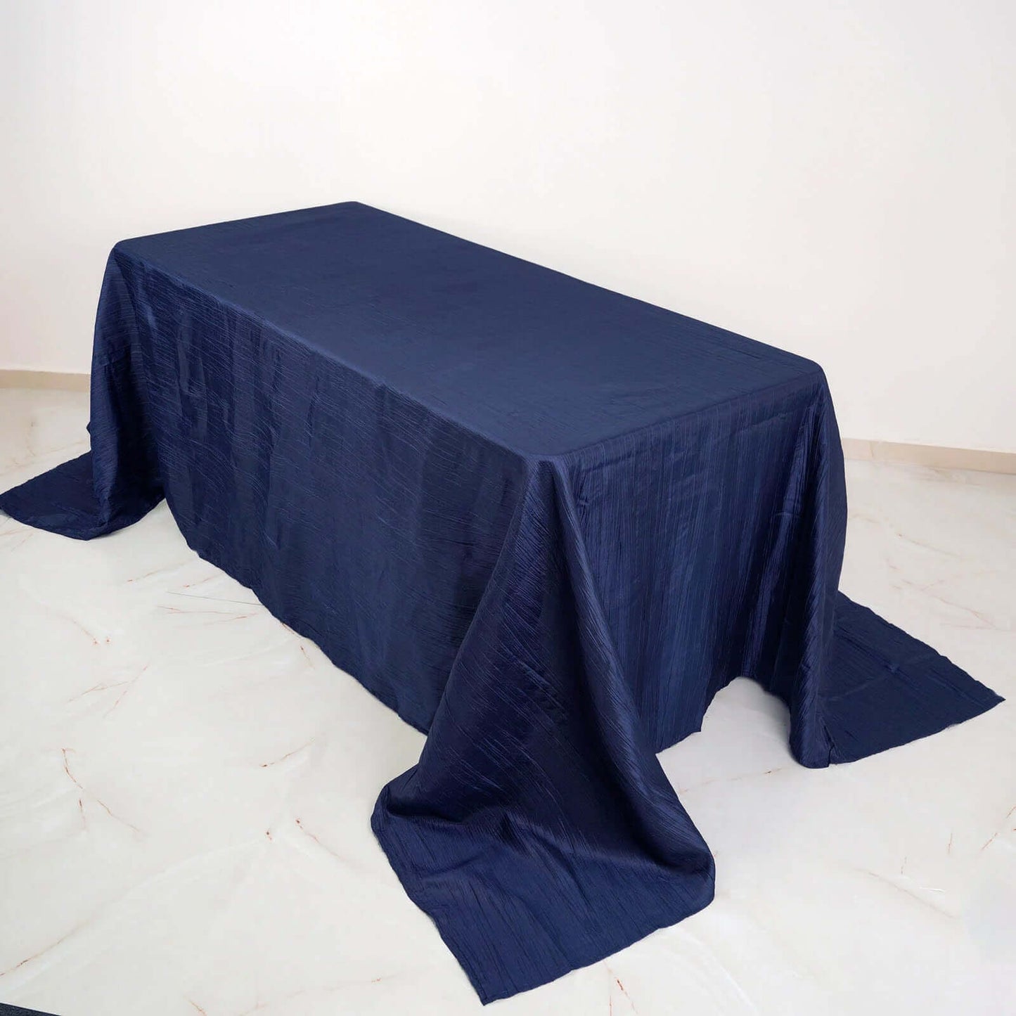 Taffeta 90"x132" Rectangle Tablecloth Navy Blue - Seamless Accordion Crinkle Table Cover