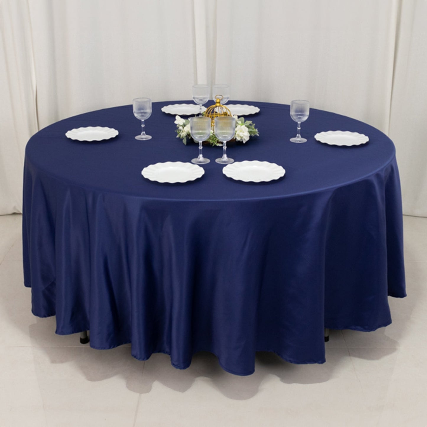 Lamour Satin 108" Round Tablecloth Navy Blue - Durable & Silk-Like Table Cover