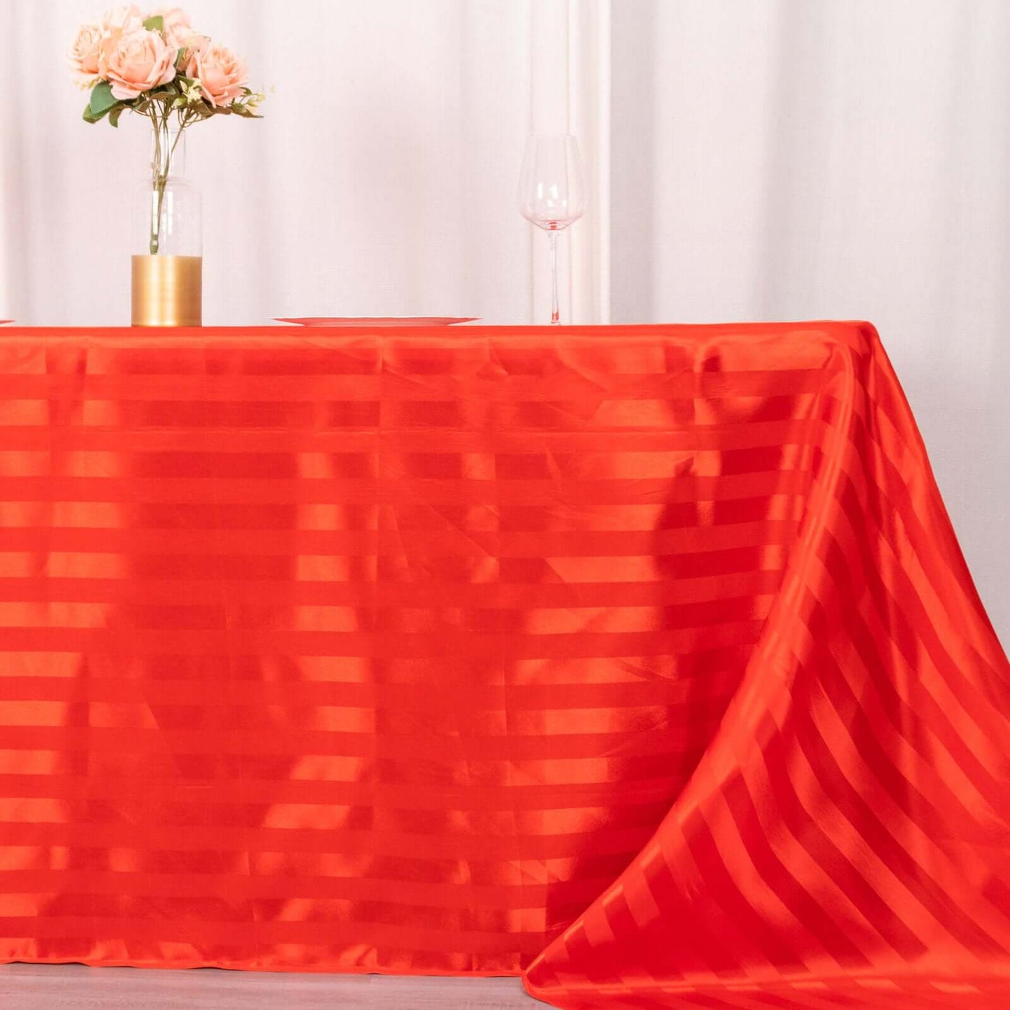 Satin Striped 90"x132" Rectangular Tablecloth Red - Seamless Silky Smooth Table Cover