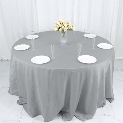 Taffeta 132" Round Tablecloth Silver - Seamless Accordion Crinkle Table Cover