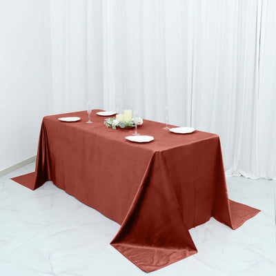 Premium Velvet 90"x132" Rectangle Tablecloth Terracotta (Rust) - Reusable Soft & Seamless Table Cover