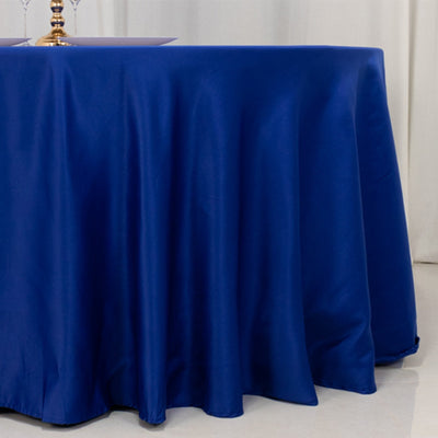 Lamour Satin 120" Round Tablecloth Royal Blue - Seamless Table Cover with Soft Tempered Sheen