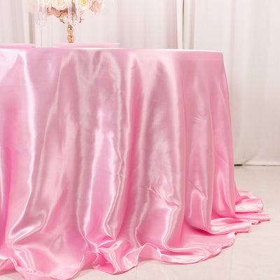 Satin 132" Round Tablecloth Pink - Stylish Seamless Table Cover