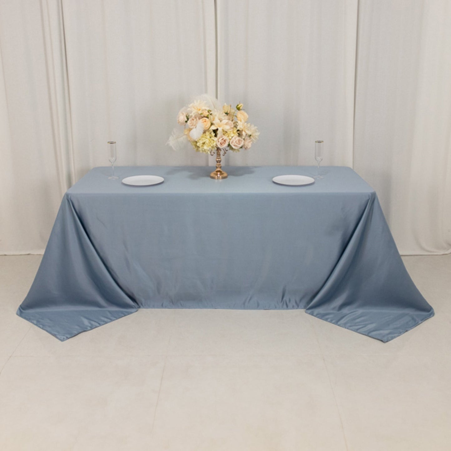 Lamour Satin 90"x132" Rectangle Tablecloth Dusty Blue - Soft & Silk-Like Seamless Table Cover