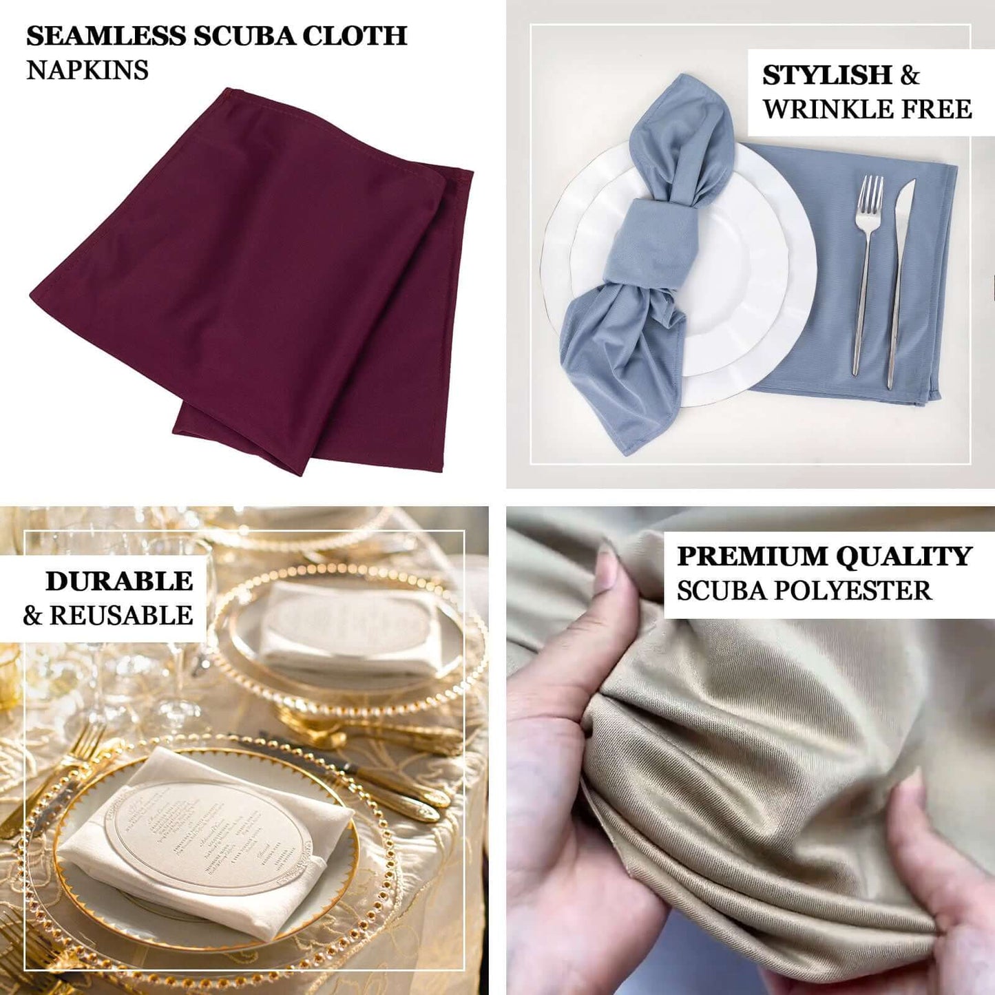 5 Pack Scuba 20"x20" Napkins White - Durable & Reusable Dinner Napkins for a Polished Tablescape