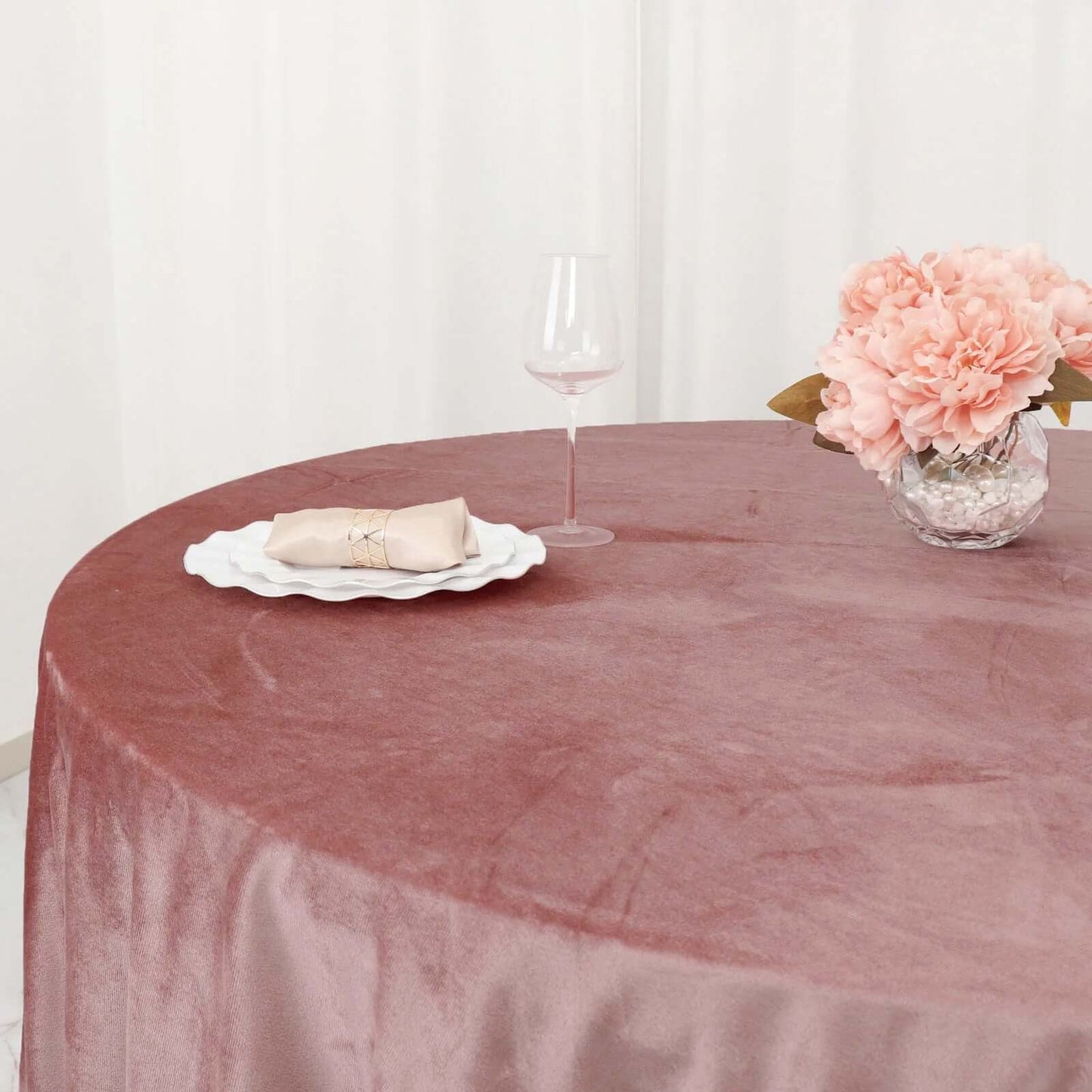 Premium Velvet 120" Round Tablecloth Dusty Rose - Reusable Soft & Seamless Table Cover