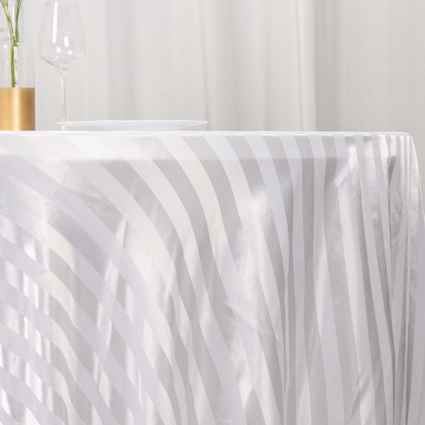 Satin Striped 120" Round Tablecloth White - Silky Smooth Seamless Wedding Decor