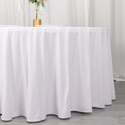 Scuba Round 120" Tablecloth White - Wrinkle Free & Stain Resistant Seamless Table Cover for Weddings & Events