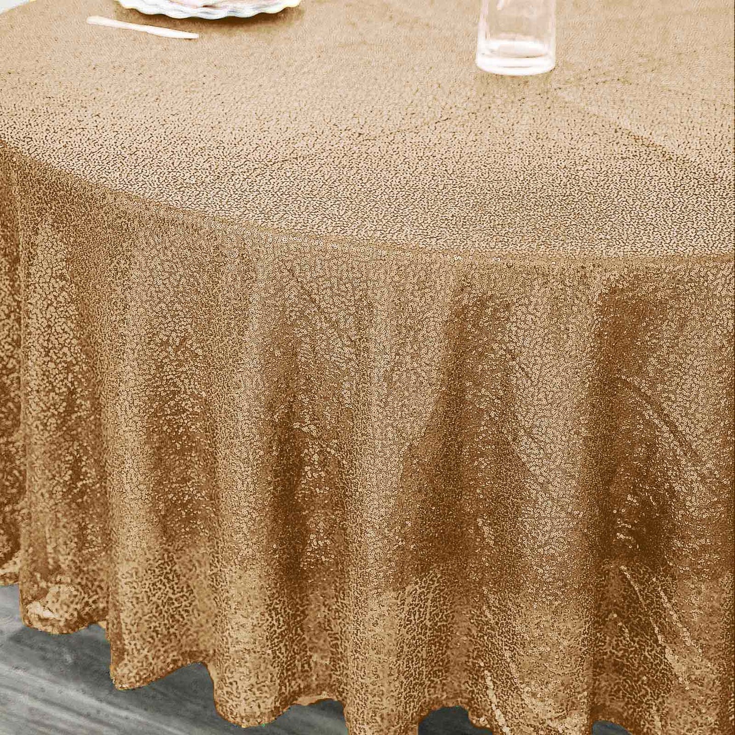 Sequin 108" Round Tablecloth Gold - Glittering Finish for Glamorous Events - Linen Luxes
