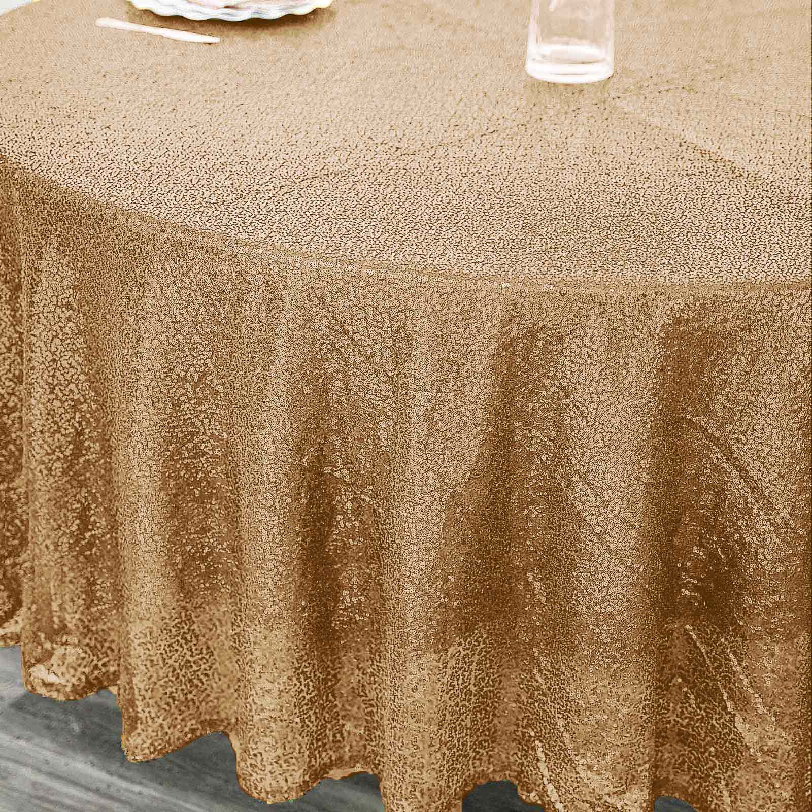 Sequin 108" Round Tablecloth Gold - Glittering Finish for Glamorous Events - Linen Luxes