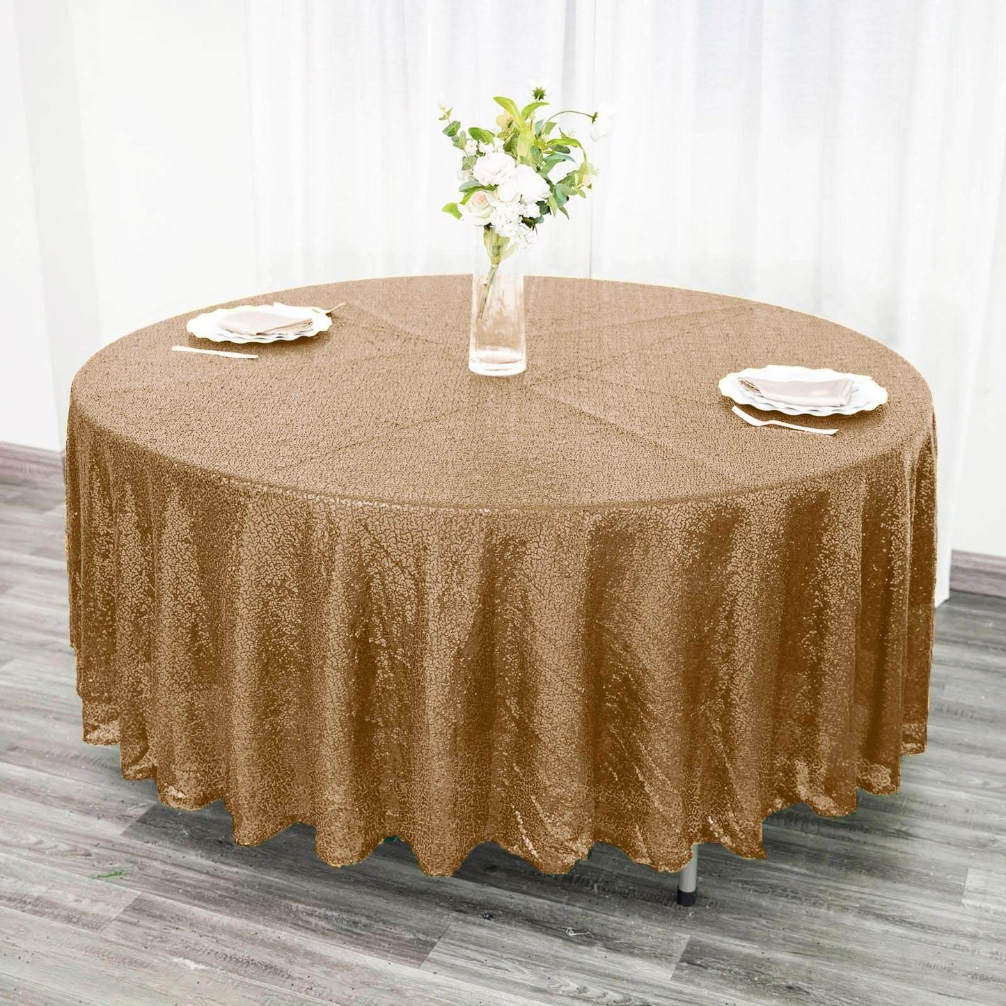 Sequin 108" Round Tablecloth Gold - Glittering Finish for Glamorous Events - Linen Luxes